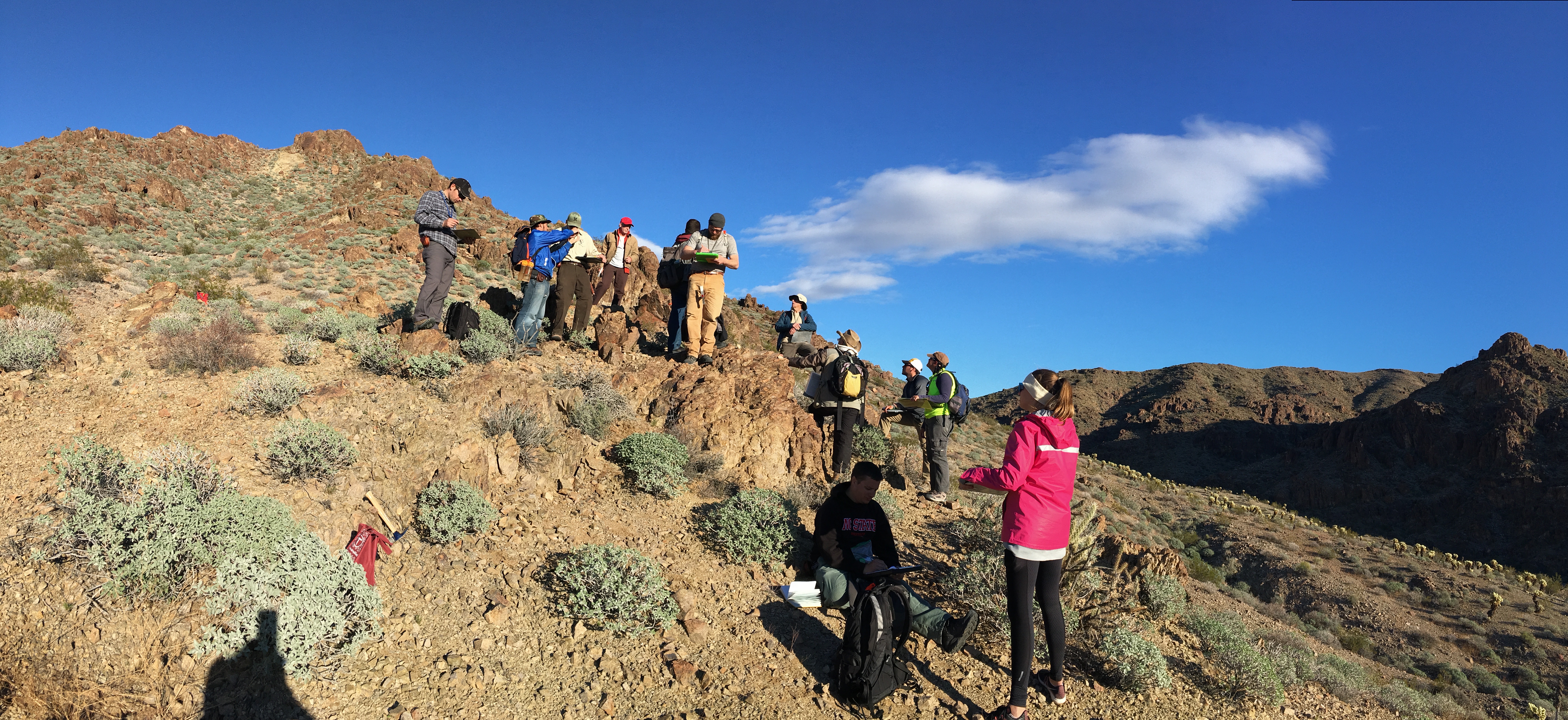 Students examining Precambrian and Paleozoic rocks in the Catalina Mountains, Arizona