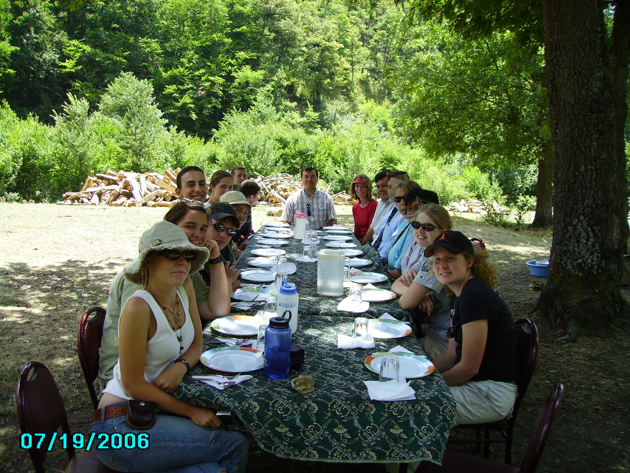 Field camp group at a geological outcrop