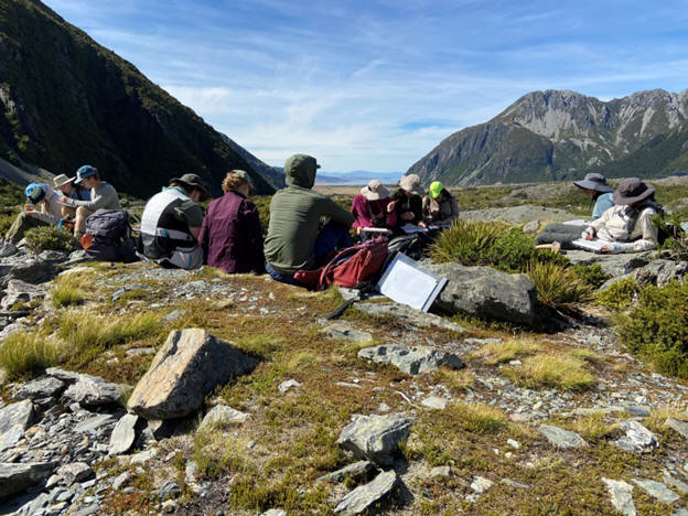 Students measuring structural data on South Island rock outcrops